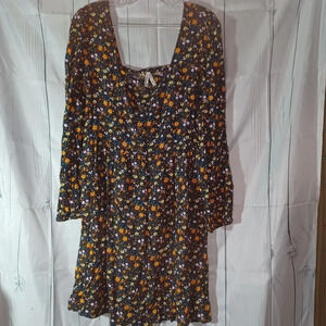 Mudd floral long sleeve square neck swing Hippie Boho Floral dress NWT